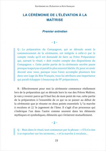 L'ésotérisme de l'Élévation au Rite Français