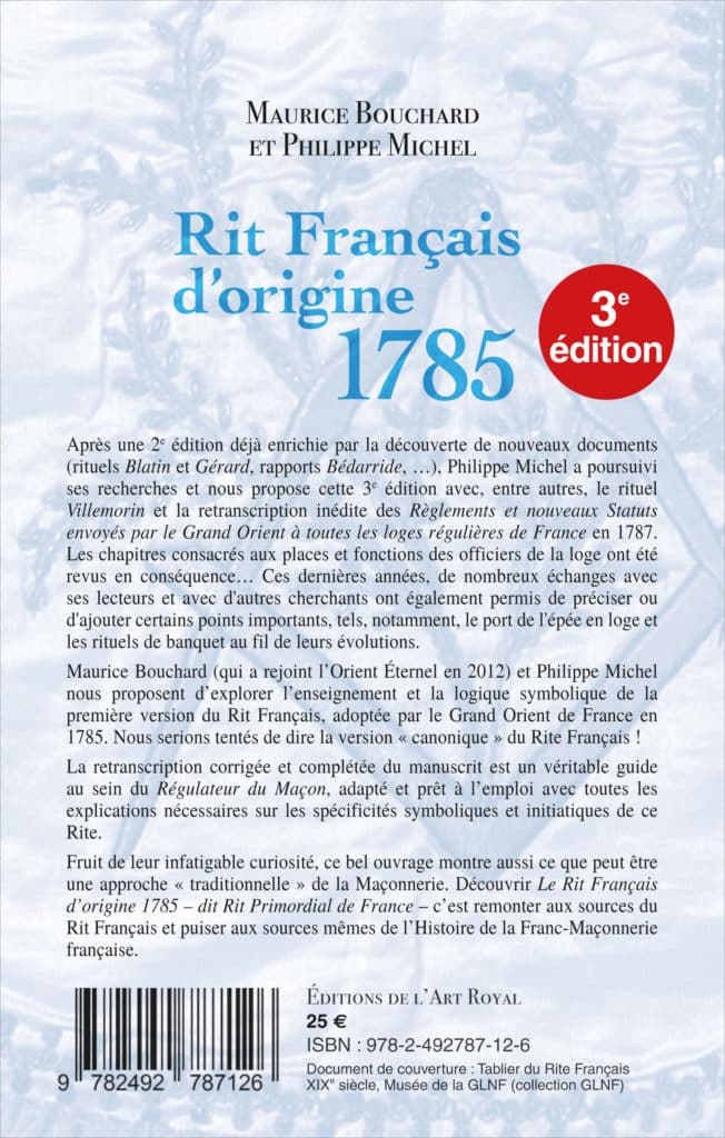 Rit Français d'origine 1785, Maurice Bouchard & Philippe Michel, mars 2024