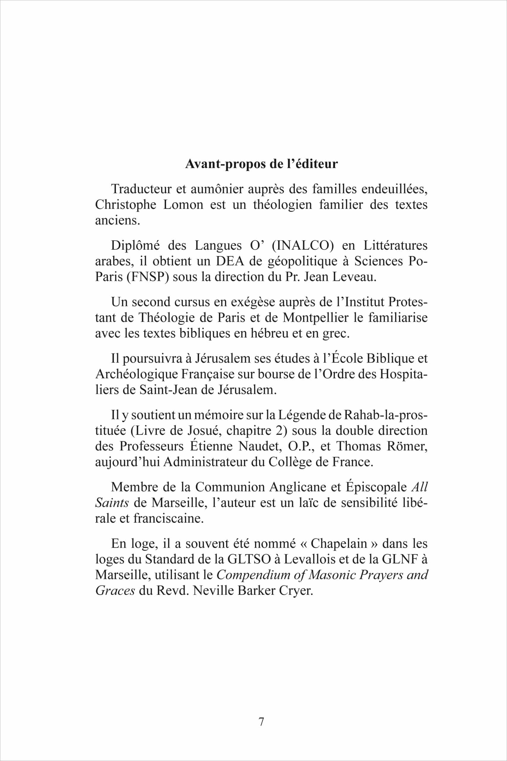 Le Rite Standard d’Écosse, Christophe Lomon