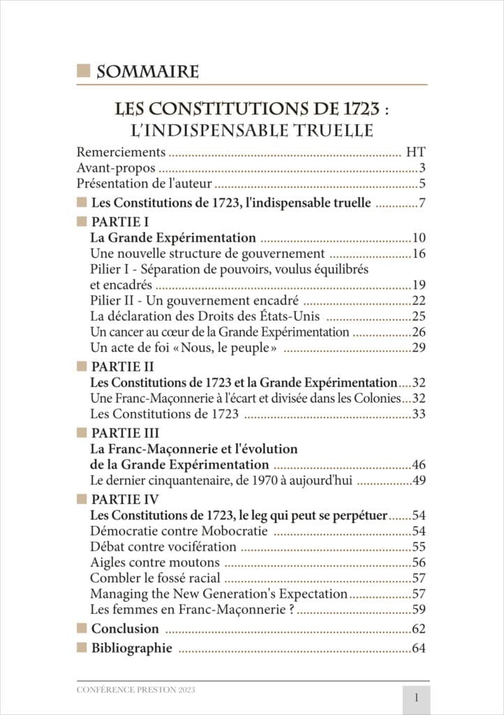 Conférence Preston 2023 - Constitutions de 1723, l'indispensable truelle : "consolider les fondations de l’Amérique", Akram R. Elias
